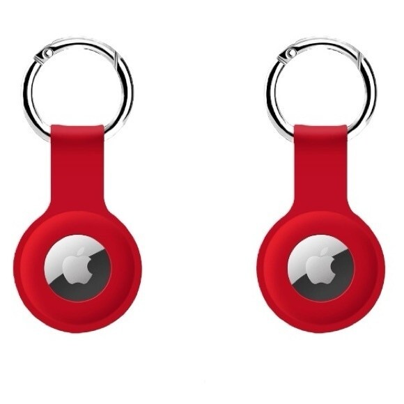 Apple Air Tag Holder Case Cover Red Silicone Sleeve Skin Keychain Ring OrB1 - Picture 1 of 9